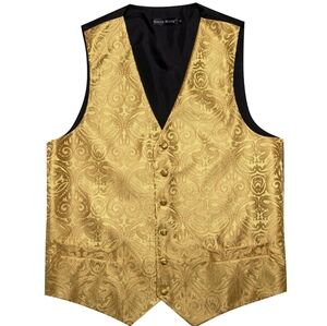 Barry Wang Gold Paisley Granola Waistecoat Vest Silk Blend Formal Prom Size 4XL
